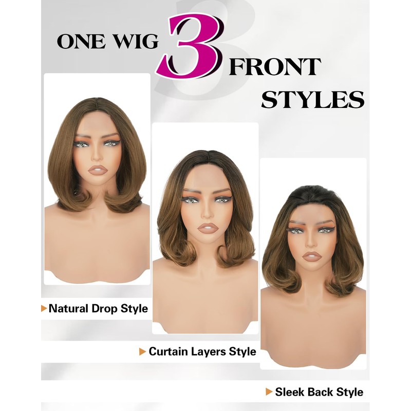 Layered Bob Wig with Curtain Bangs,Dirty Blond