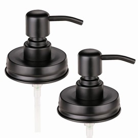 CHBKT 2-Pack Mason Jar Soap Dispenser Lid, Painted Black Rust Proof Stainless Steel Lotion Dispenser Lid for Regular Mouth Mason Jar, Bathroom Accessories - Jar Not Included