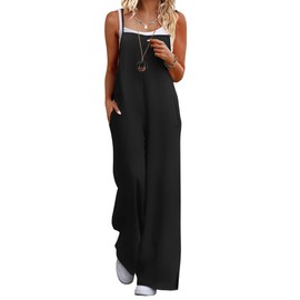 Ekouaer Womens Causal Sleeveless Jumpsuits Summer Boho Wide Leg Floral Rompers Overalls with Pockets Black L