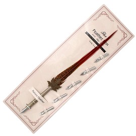 Gullor Quill Handcraft Feather Dip Pen Stem Metal Nib Pen Writing Quill with 5 Extra Nibs, Style A
