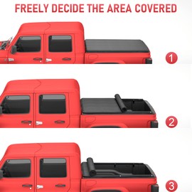 Soft Roll Up 6.8FT（81.6in） Truck Bed Tonneau Cover Compatible with 2020-2022 Jeep Gladiator JT 5 FT，Truck Bed Cover for Models with or Without The Deckrail System