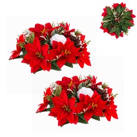 Poinsettias Artificial Christmas Flowers Decorations: Blosmon 2 Pcs Red Fake Christmas Floral Ball Centerpieces for Tables Silk Faux Poinsettia Holiday Flower Arrangement Xmas Plant Ornaments Decor