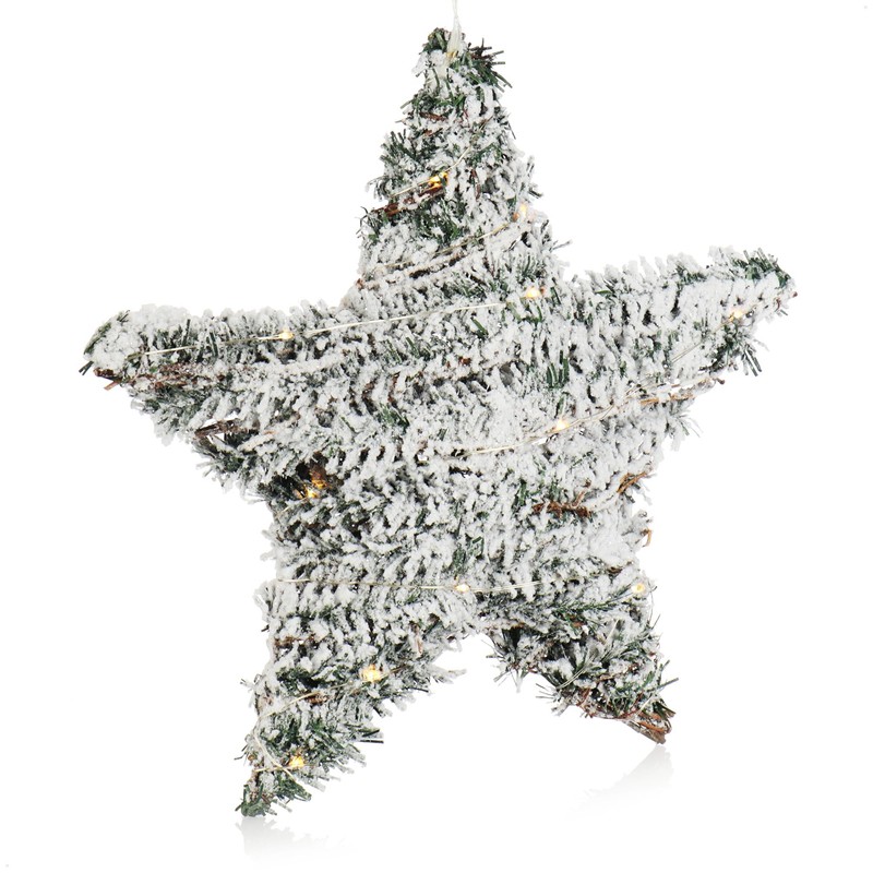 com-four® Artificial Christmas Star Snowed with Lighting and Timer, Star
