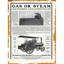 1914 Aultman & Taylor Tractors New Metal Sign: Gas or Steam, Mansfield, Ohio