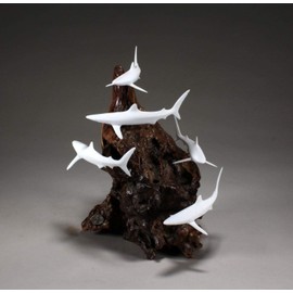 SHARK SCHOOL Sculpture by JOHN PERRY 11 in high Pellucida Statue Figurine
