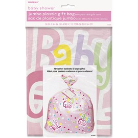 Unique Jumbo Plastic Pink Polka Dot Girl Baby Shower Gift Bag, Multicolor, 44" x 36" - 61865