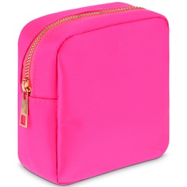 Pink Cosmetic Bag Nylon Makeup Bag Mini Cosmetic Bag Waterproof Small Makeup Pouch for Purse, Metal Zipper Coin Purse Pouch Sanitary Napkin Storage Bag for Women Girls, Pink, One Size, European and American