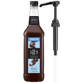 1883 Sugar Free Chocolate Syrup with Pump for Hot & Cold Drinks - 1 Liter 33.8 Ounces