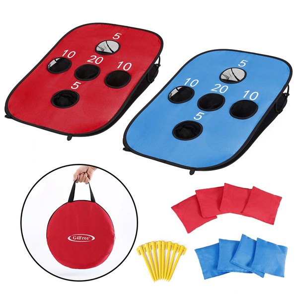 G4Free Portable Collapsible 5 Holes Cornhole Game Set with 8 Bean Bags Toss Game Size 3ft x 2ft for Camping Travel