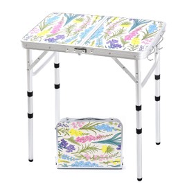 Folding Camping Table 2ft Portable Pinic Table Adjustable Height Table Small Card Table Aluminum Foldable Lightweight with Carry Handle for Outdoor Indoor Hiking Camp BBQ Beach (Blooming Floral)