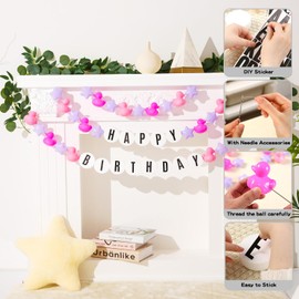 DIY Friendship Bracelet Birthday Banner Kit Customizable Giant Garland Decor for Party Birthday Festival DIY Supplies (Pink)