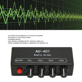 Stereo Mixer, 4 Channels Stereo Mixer, 4 in 1 Out 3.5mm Stereo Mixer for Headphone, Speaker, Amplifier, PC, Mixer for Bar, Club