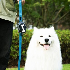 YUCHIYA Soft Dog Poop Bags Holder with Leash Clip & Elastic Cord Doggie Waste Bag Dispenser Pouch with Zipper Fabric Waterproof Lightweight with 4 Rolls of Grey Dog Waste Bags (Navy Blue)
