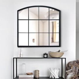 WAMIRRO Window Pane Black Mirror,Farmhouse Arched Wall Mirror,Mantel Mirror for Fireplace/Entryway/Hallway/Living Room,36"X 36"