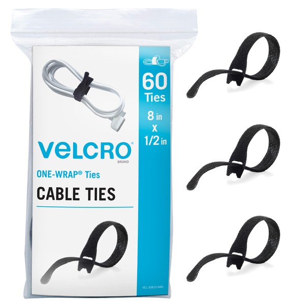 VELCRO Brand Heavy Duty Cable Ties Reusable | 60Pc Bulk