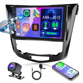 [2G+64G] Android 15 Car Radio Stereo for Nissan Rogue Qashqai X-Trail 2014-2018, Wireless Carplay Android Auto, 10.1 inch Touch Screen Radio Bluetooth GPS FM RDS DSP 5G WiFi +Free AHD Backup Cam