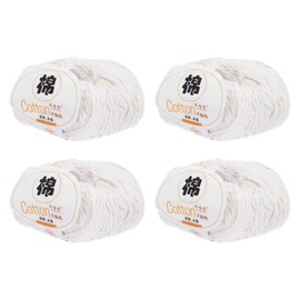 Rebower Cotton Yarn,100% Cotton Soft Knitting Yarn [for Hand DIY Bag Cushion Crocheting Knitting Project Home Decor] -4 Packages of 200g/7.05oz(Per Skein 50g/137yards)/White/Coffe