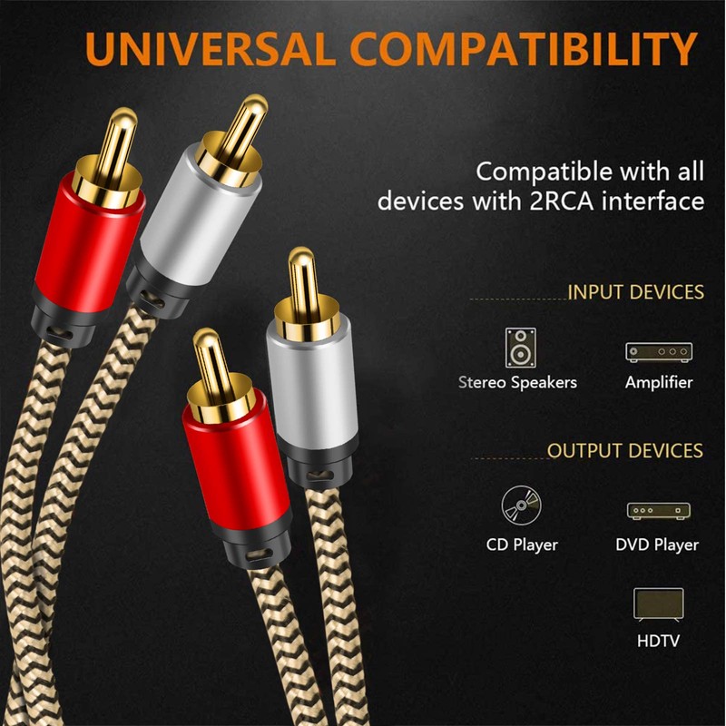2RCA to 2RCA Cable 50ft, Hanprmee Gold-Plated [Copper Shell] [Heavy