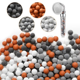 Patelai Replacement Anion Mineral Shower Head Bead Refills Purifying Water Mineral Bead Filtration Stone Ball for Filtered Shower Head, Diameter 7-8 mm(280.0 Grams,Orange, Gray, White, Black)