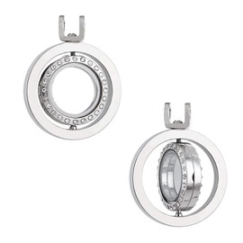 CRAFFANCY Rhinestone Photo Charm, 2Pcs Double Layer Rotatable Crystal Photo Pendant Bridal Wedding Bouquet Charms Memory Lockets for 2 Pictures