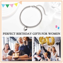 KORAS 60th Birthday Gifts for Women, Heart Charm Bracelet 60th Birthday Bracelet Gifts for 60 Year Old Women, Women 60th Birthday Gift Ideas