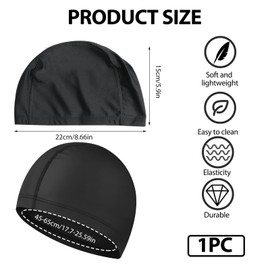 Waterproof Swimming Cap with Ear Protection for Men and Women, Soft Polyester Swimming Cap for Long and Short Hair, Chlorine Protection, Comfortable Fit, Elastic - Black