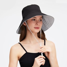 OhSunny Sun Hats for Men Women UPF 50+ Wide Brim Fishing Hat UV Protection Ponytail Beach Gardening Hat SLH6M017T Black&Grey