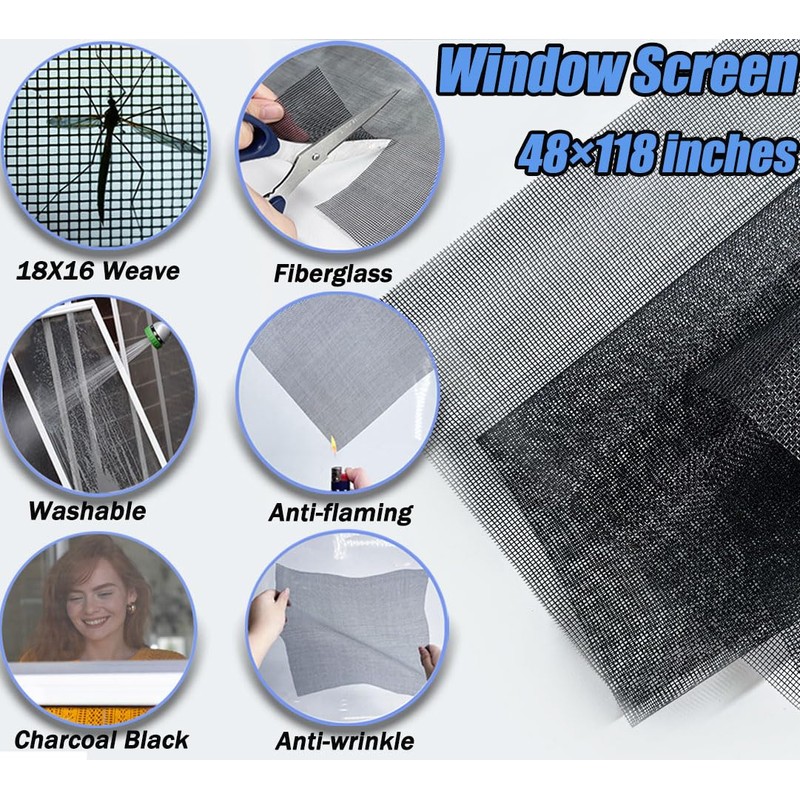 King&Charles Window Screen Door Repair/Replacement Kit, Include Black Screen Mesh