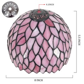 Small Tiffany Lampshade Replacement Only Stained Glass Style Lamp Shade 8 Inch Fit for Table Desk Lamp, Pendant Ceiling Light Fixture (Pink Wisteria)