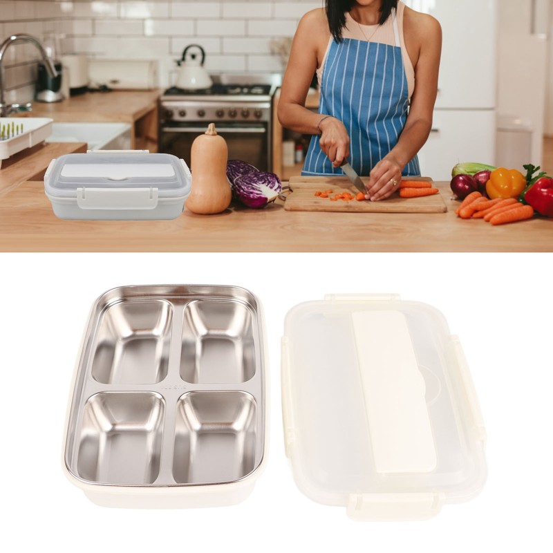 Lunch Box 4 Compartments Design 304 Stainless Steel Matching Tableware
