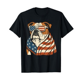 English Bulldog Patriotic American Flag 4th Of July T-Shirt