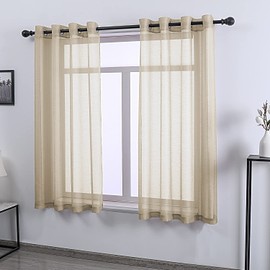 DONREN Taupe Textured Sheer Voile See Through Window Curtain Grommet Panels for Bedroom,Living Room(Tan,52 W x 63 inch Long,2 Piece)