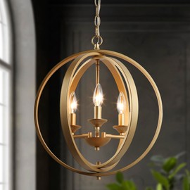 LALUZ Modern Gold Chandeliers for Dining Room 3 Light Orb Chandelier Adjustable Pendant Light Fixture Globe Foyer Chandeliers for Kitchen Dining Room Bedroom