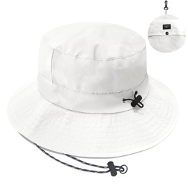 PFFY Bucket Hat for Women Men with Chin Strap Waterproof Packable Quick Dry UV Protection Sun Hats Plain White