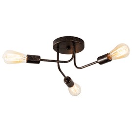Plfann Industrial Semi Flush Mount Ceiling 3 Light with Adjustable Metal Branched Vintage Ceiling Light E26 Holder （Bronze）(Bulb NOT Included)