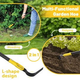 Garden Hoe Tool, 77 Inch L Shaped Hoe Garden Tools with Adjustable Long Handle for Weeding, Loosening Soil,Trenching, Heavy Duty Crack Crevice Weeding Hoe Hand Garden Tools for for Gardening Planting