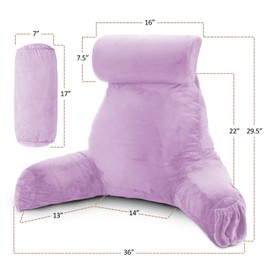 Nestl Reading Pillow with Portable Laptop Lap Desk - Shredded Memory Foam Back Support Pillow for Sitting Up in Bed and Couch Rest Pillows with Arms, Bed Tray Table with Foldable Legs, Lavender