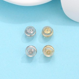 Earring Backs Replacement, JIACHARMED 18K Gold SIlicone Earring Backs for Studs Droopy Ears Heavy Earrings 4pcs Metal Cycle Locking Secure Earring Backings Replacement in White Gold and Gold