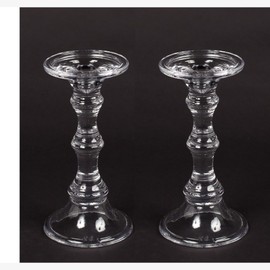 Home Decoration Accessories Clear Glass 9"" High Candlestick Candle Holder Simple Clean Design for Taper or Pillar Candle Set of 2