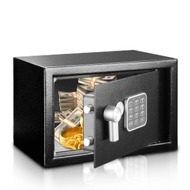 Serenelife Premium Steel Alloy Digital Safe Box - 9.1" x 6.7" x 6.7" - Securely Store Cash, Firearms & Jewelry - Great For Dorms, Hotels, Cabinets & Home Use - Electronic & Mechanical Access - 2 Keys