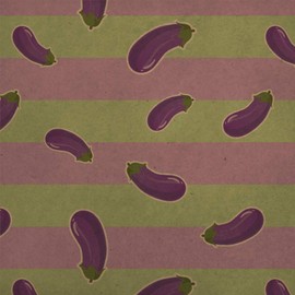 GRAPHICS & MORE Cute Eggplant Aubergine on Stripes Pattern Premium Kraft Roll Gift Wrap Wrapping Paper