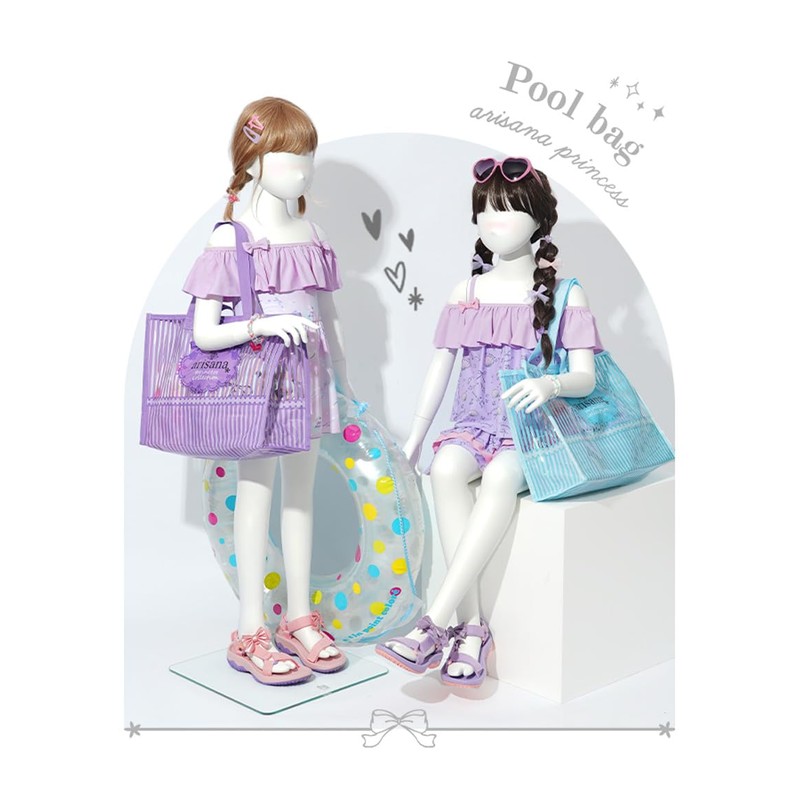 Arisana Pool Bag, Girls, Vinyl Beach Bag, Large Capacity, Striped