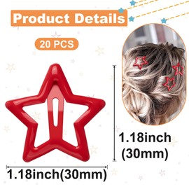 Isslly 20 PCS Cute Star Hair Clips for Women, Red Metal Star Hair Snap Barrettes, Non Slip Hair Accessories for Women for Daily Use, Parties (1.18 x 1.18 inch)