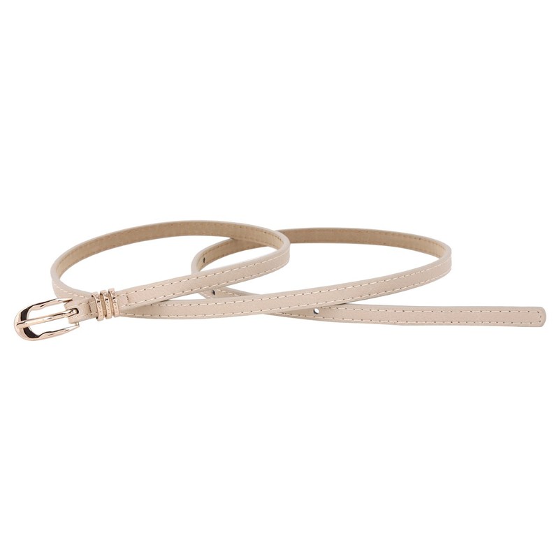 Damara Womens Elegant Slim Metal Keeper Prong Buckle Waist Belt,Beige