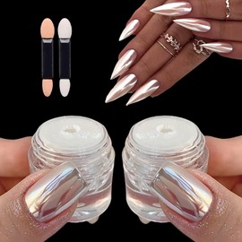 GZMAYUEN 2PCS Magic White Chrome Nail Powder, Super Glossy Mirror Effect Metallic Nail Powder Nail Glitter Manicure Pigments for Nail Art Design