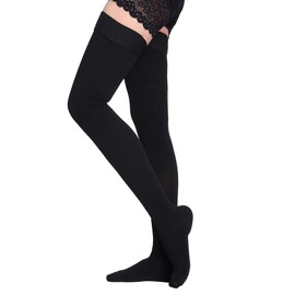 Thigh High Compression Socks Men & Women, Firm Support 20-30 mmHg Gradient Compression with Silicone Band, Closed Toe Compression Stockings for Medical, Edema, Varicose Veins.(close black M)
