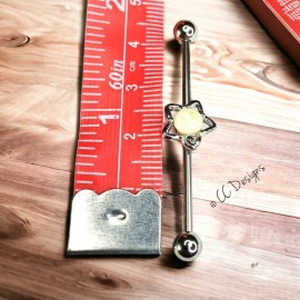 Unbranded 14g Silver White Synthetic Opal Star Industrial Barbell (H90)