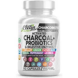 Clean Nutra Activated Charcoal Pills + Shilajit Probiotic Digestive Enzymes for Digestive Health Capsules with Peppermint Fennel Licorice Papain Ginger Turmeric Powder | Gut Health