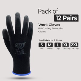 SUPERGUARD GB Work Gloves - PU-Coated Nitrile Nylon Gloves for Rail, Agriculture, Mechanics, Industry & General Duty Work - Protective Hand Gloves with Secure Grip - Size XX-Large (Pack of 12 Pair)