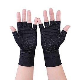 2 Pairs Copper Arthritis Compression Gloves Fingerless Gloves for Women Men Relieve Symptoms Rheumatoid Osteoarthritis Raynauds Disease Breathable Comfortable Fit Machine Washable (L)…